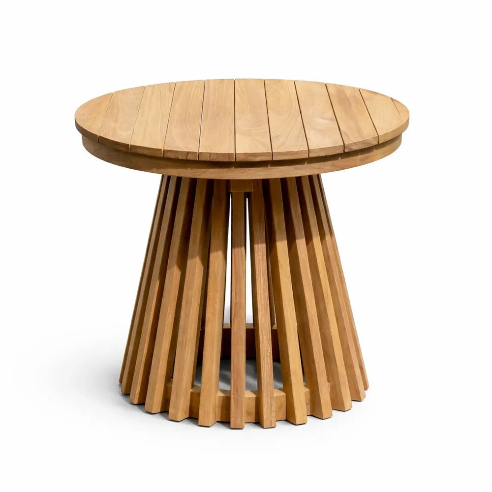 Tavolino da Giardino Rotondo in Legno Teak Massello con Base a Listelli – Bodrum