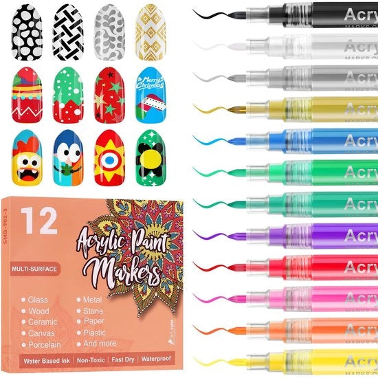 Set di pennelli per nail art, 12 colori, pennello per nail art, pennello per graffiti, set di pennelli per manicure, colori vari, 12 pezzi