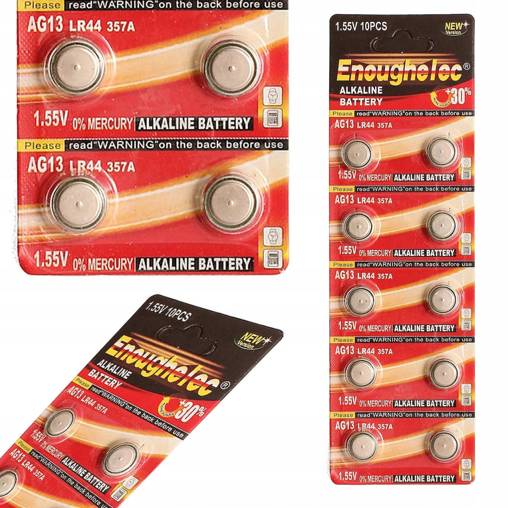 Batterie Alcaline LR44/AG13 1,5V – Set 10 Pezzi | Alta Qualità, Dimensioni 11.6x5.4 mm