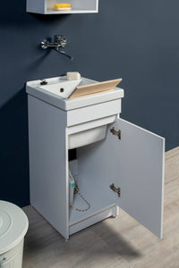 Mobile Lavatoio in Ceramica 1 Anta con Strofinatoio in Legno Massello 45x50x86A cm Olmo Naturale