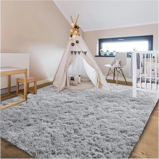 Tappeto in pile alta per soggiorno - Sottopiede antiscivolo - Lavabile - Tappeto confortevole - Pile shaggy lunga - Soffice - Grande - Grigio - 120 x 160 cm