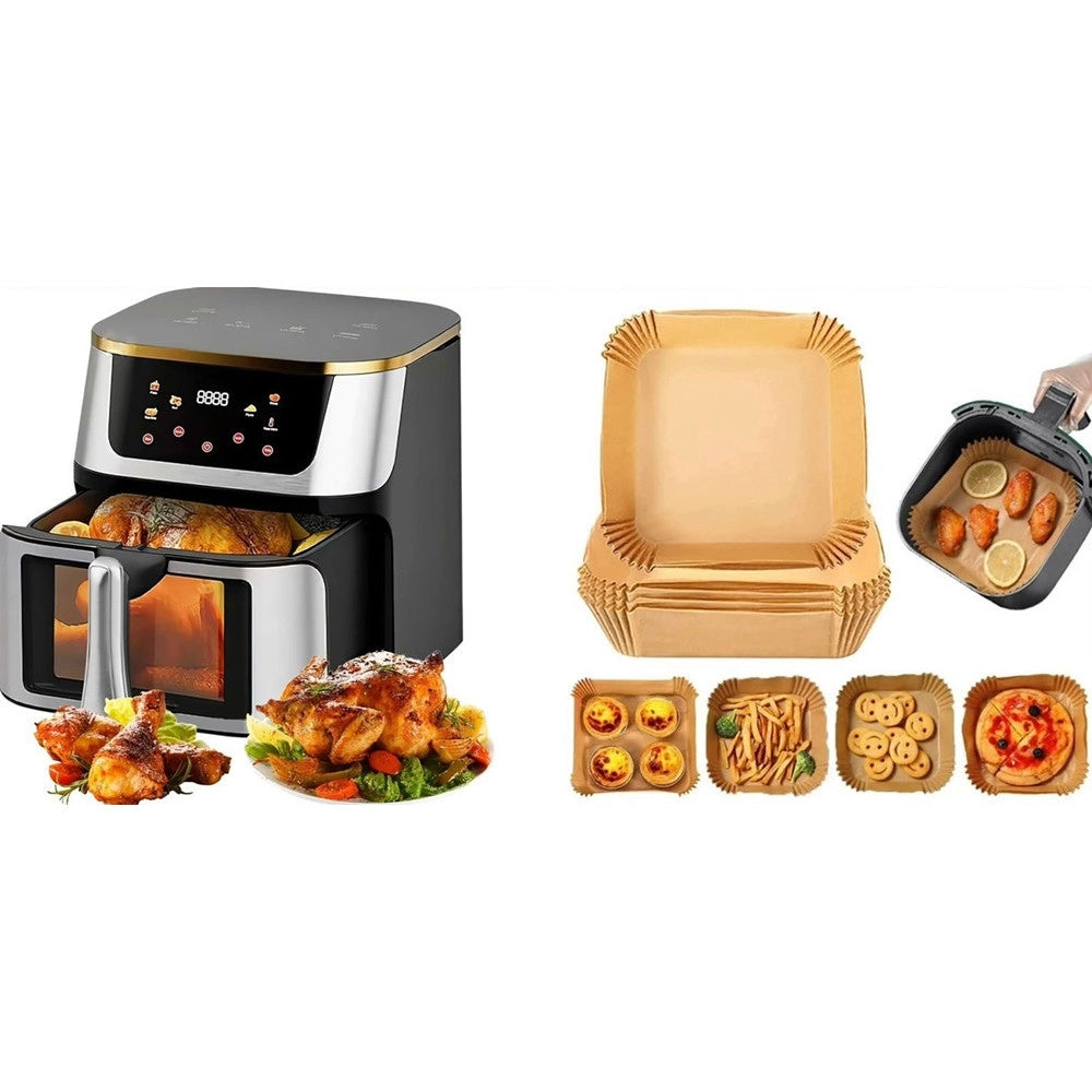 Trade Shop - Friggitrice Ad Aria 15lt Touch Led 8 Programmi Finestra Visibile Senza Olio + 50pz Carta -