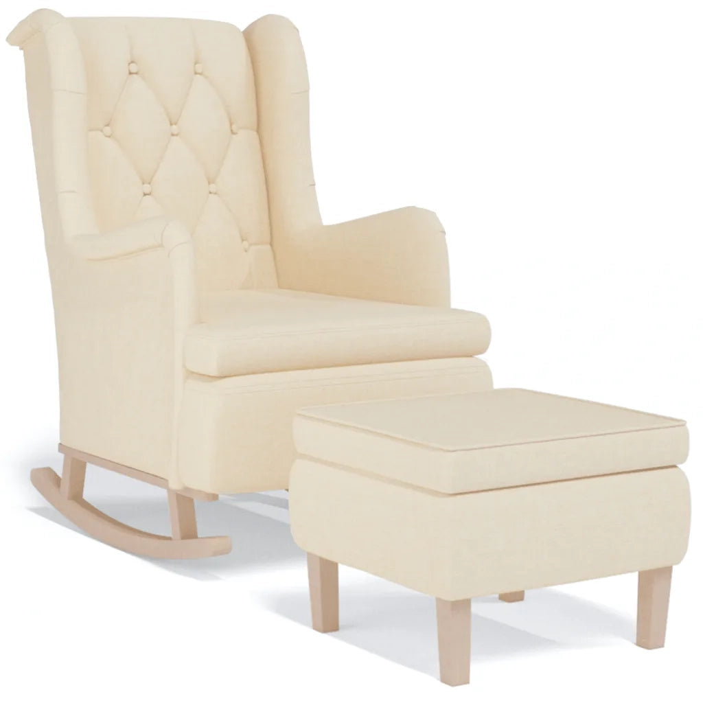 Poltrona con Gambe a Dondolo e Sgabello Crema in Tessuto 3121281