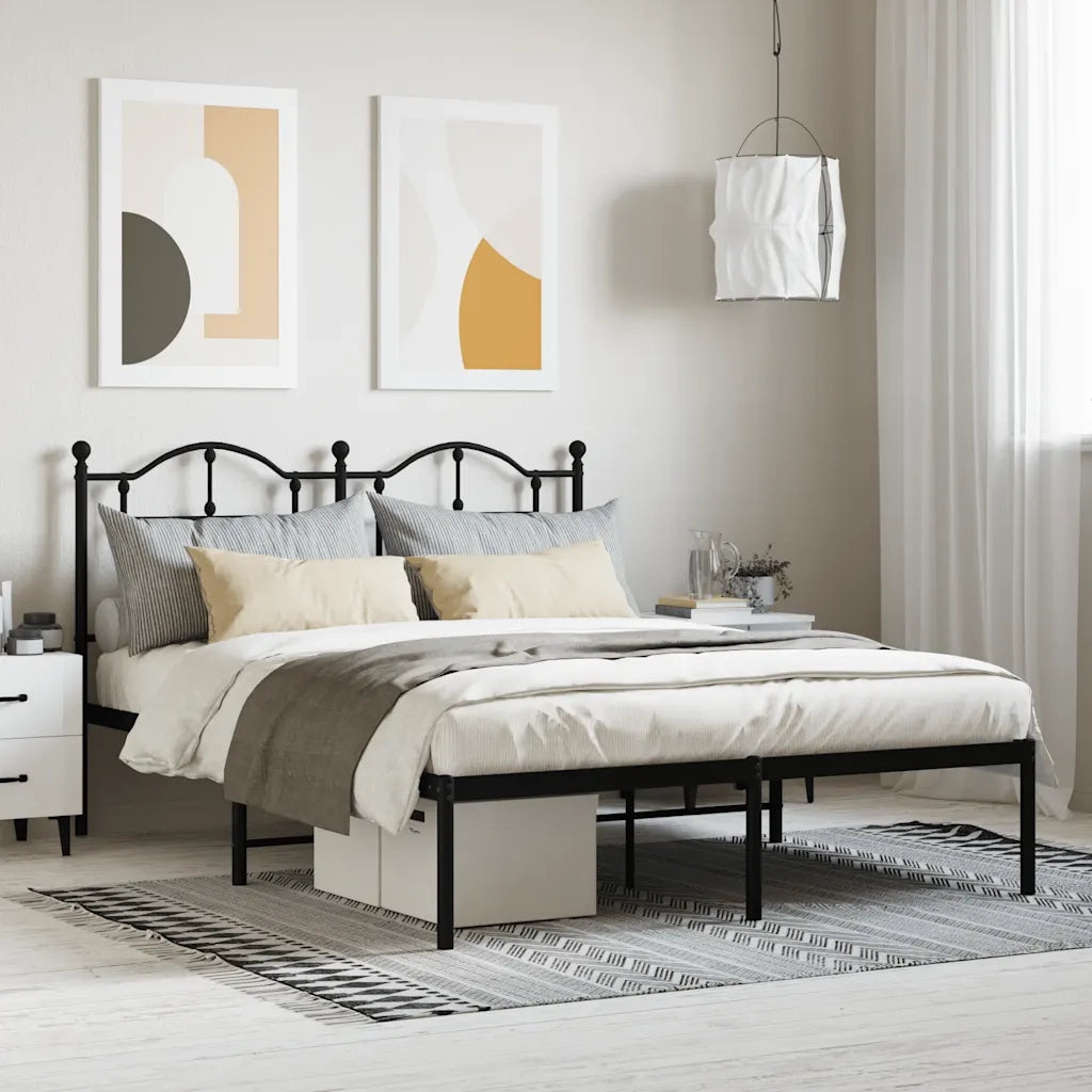 Giroletto con Testiera-Struttura Letto con testiera in Metallo Nero 140x190 cm 160976