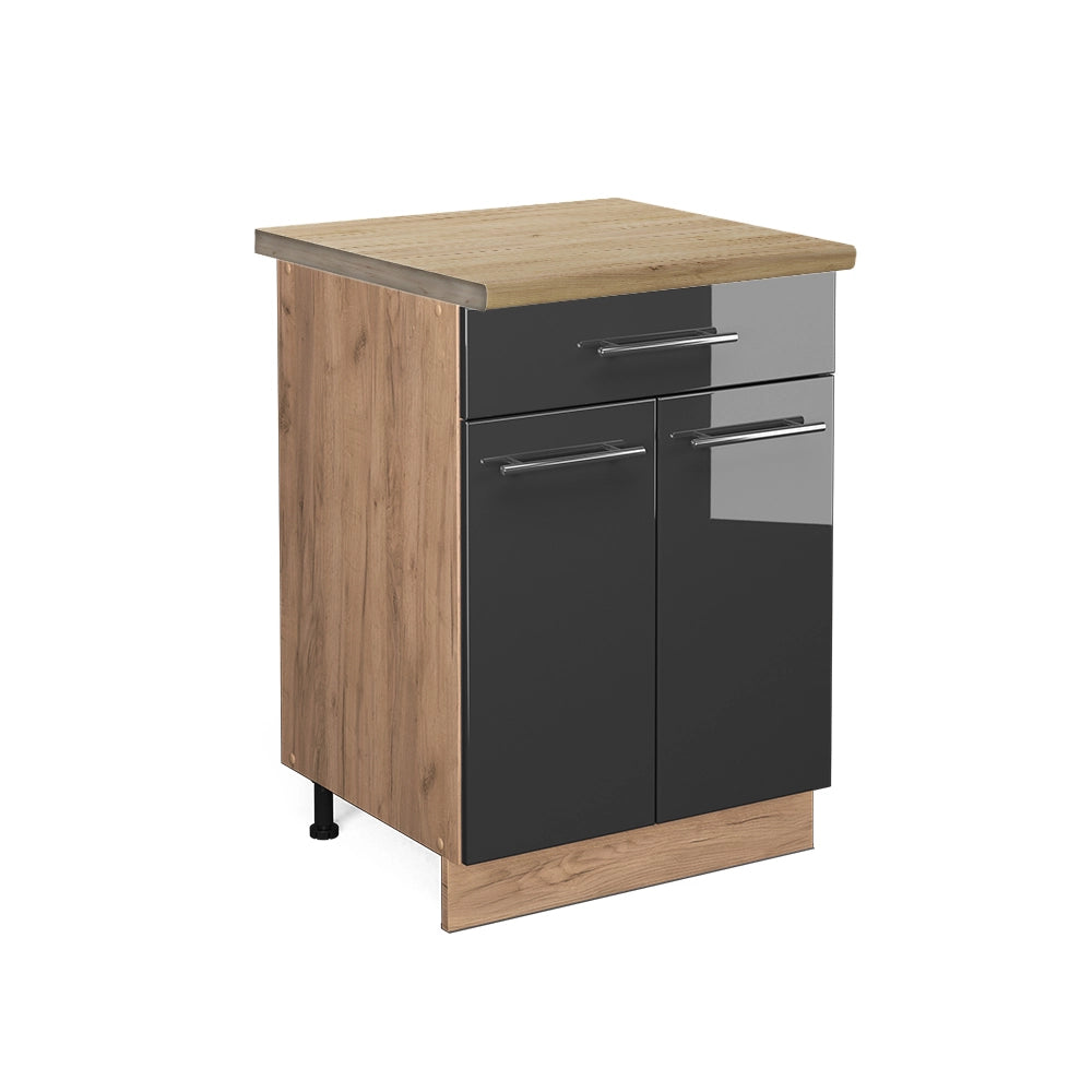 Mobiletto base per cucina Fame-Line Antracite lucido/Rovere dorato 60 cm con cassetto, PL Rovere Vicco