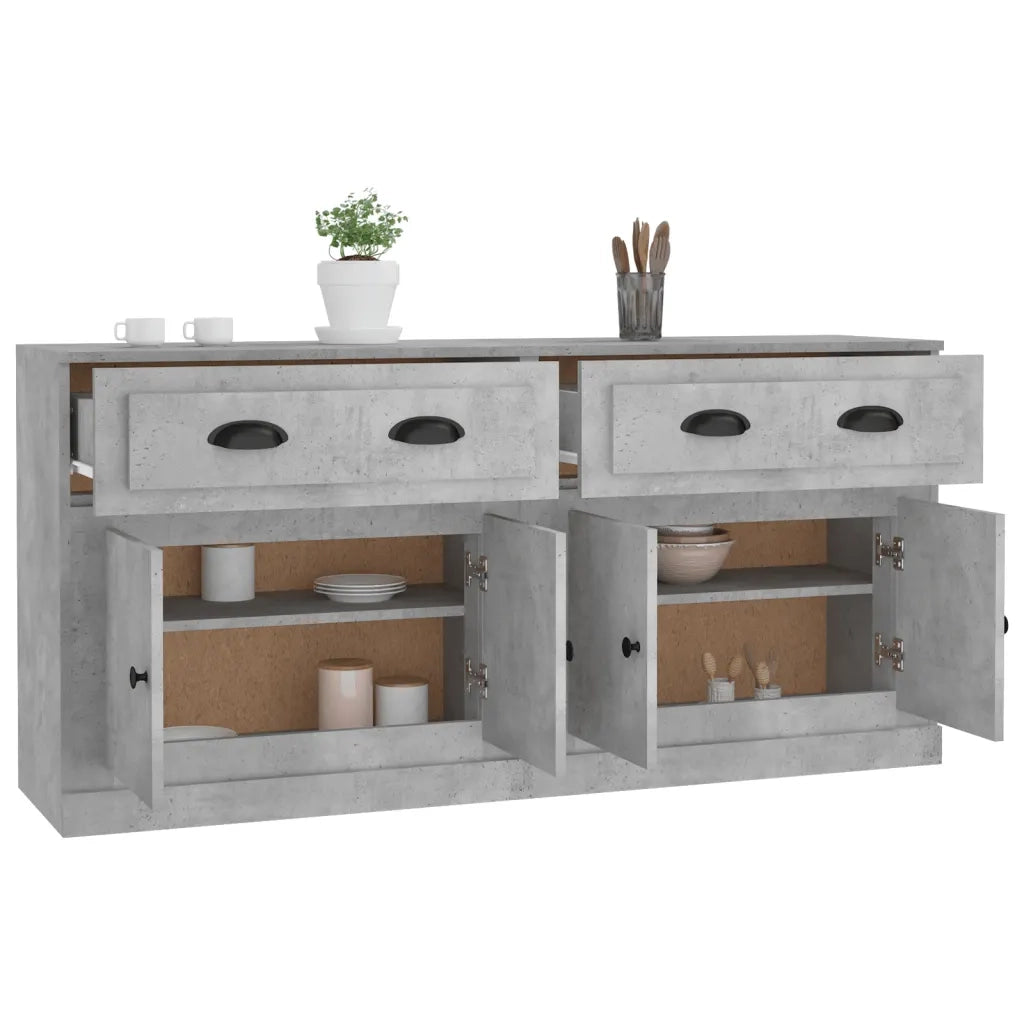 Credenze 2 pz | Madia | Buffet da pranzo | Armadio da pranzo Grigio Cemento in Legno Multistrato