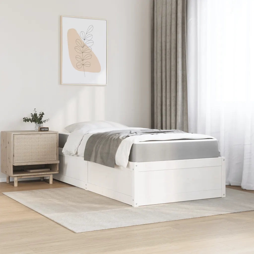Letto con Materasso-Struttura Letto con Materasso Bianco 90x200 cm in Legno Massello di Pino