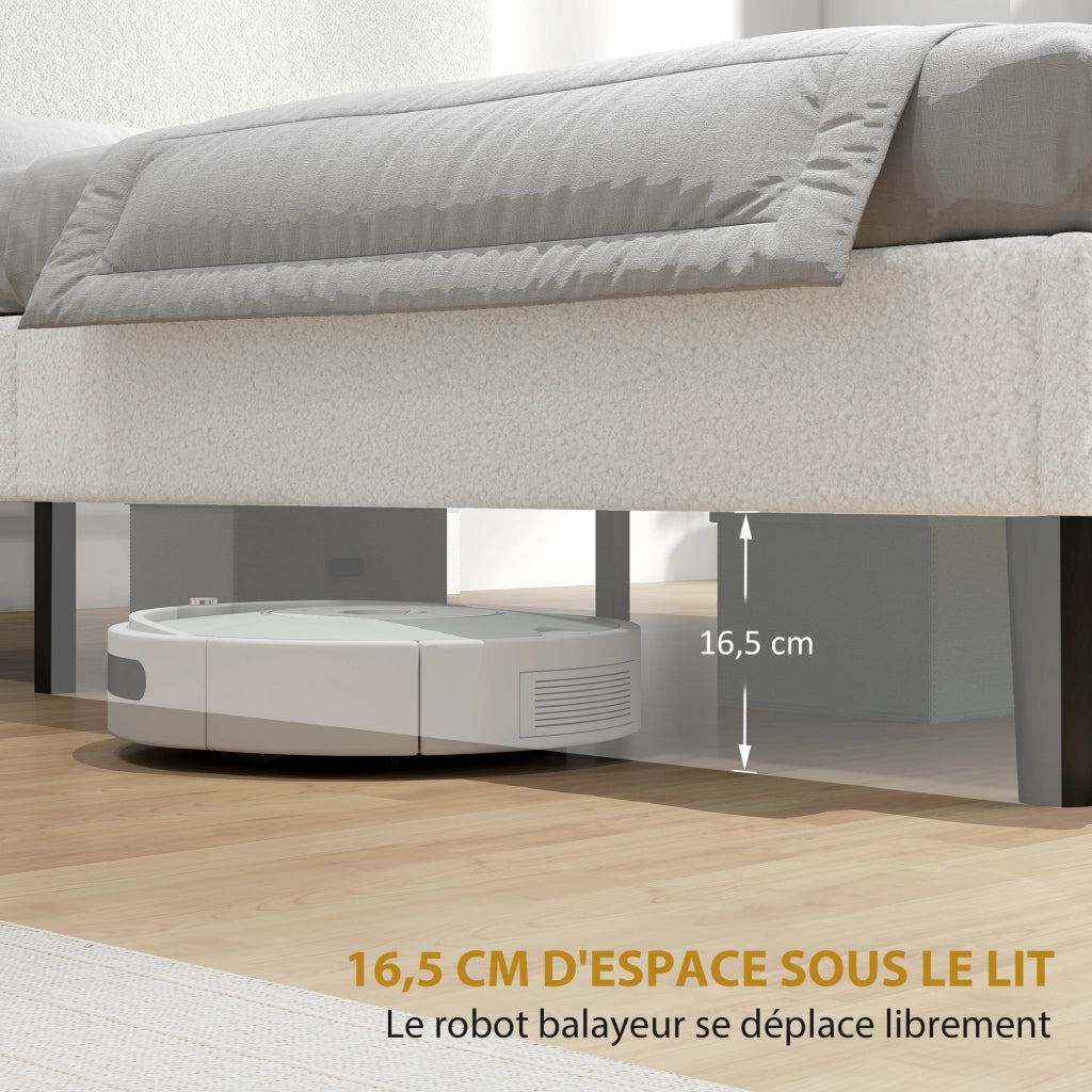Letto matrimoniale imbottito con testiera regolabile ¨C Xylo ¨C Velluto teddy bianco 140x190cm