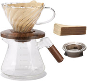 Macchina per caffè in grani 600ml - Vaso in vetro borosilicato - Macchina per caffè a filtri - Maniglia in legno - 100 Fili di carta per filtro - Materiale sicuro
