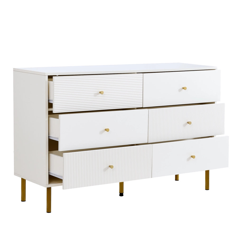 Cassettiera con 6 Cassetti e Gambe in Acciaio; Maniglie in Lega di Zinco; Stile Moderno; in MDF; 120??40??78 cm; Bianco