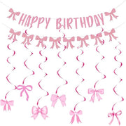 Decorazione di Compleanno Rosa - Bandiera - Rosa Serpenti di Luce - Spire - Set per Ragazze - Materiale Carta - Decorazione di Festa