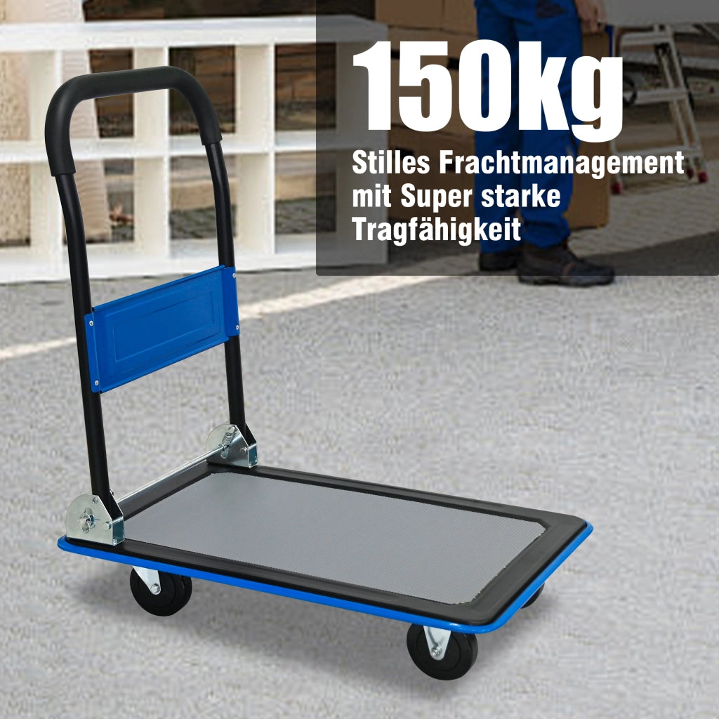 CARRELLO PIATTAFORMA PIEGHEVOLE 150 kg IN ACCIAIO BLU