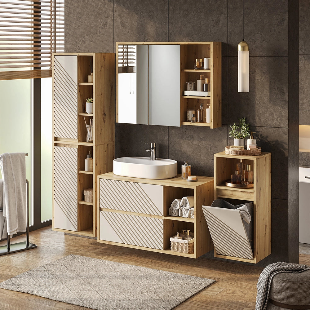 Set mobili bagno Viola Rovere artigianale .3 parti Vicco