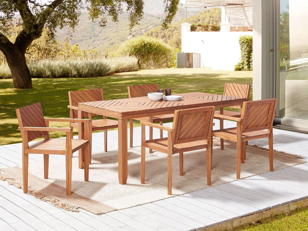 Tavolo da pranzo da giardino in legno di acacia per 6 persone 180 x 90 cm esterno terrazzo stile tradizionale