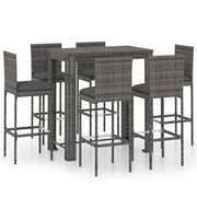 Set da bar da giardino 7 pezzi e cuscini in resina intrecciata grigia 02_0013431