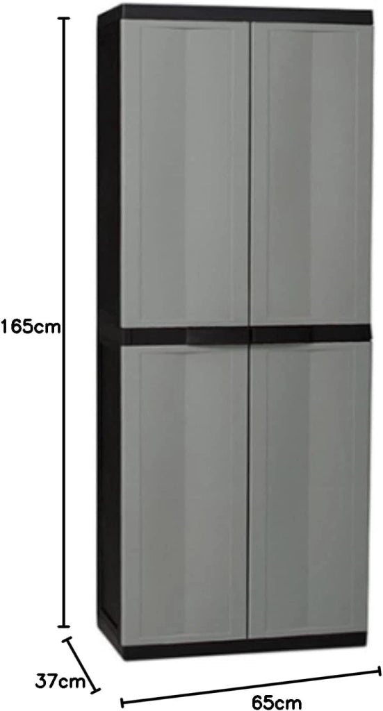 Armadio tuttorianti 2 ante con 3 ripiani regolabili in resina colore nero e grigio basalto 65x37x165 cm Toomax