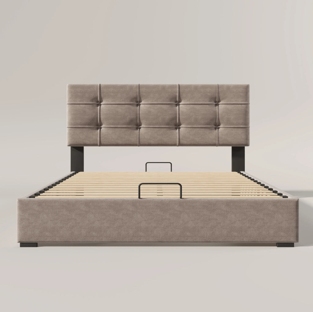Letto imbottito 140x200 con contenitore e testiera regolabile
