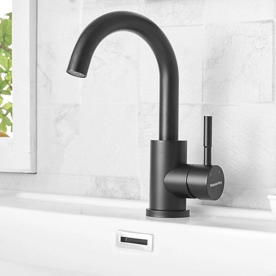 Sostegno da disimpegno rotativo 360° con alto getto e finitura nera lucido per bagno e cucina