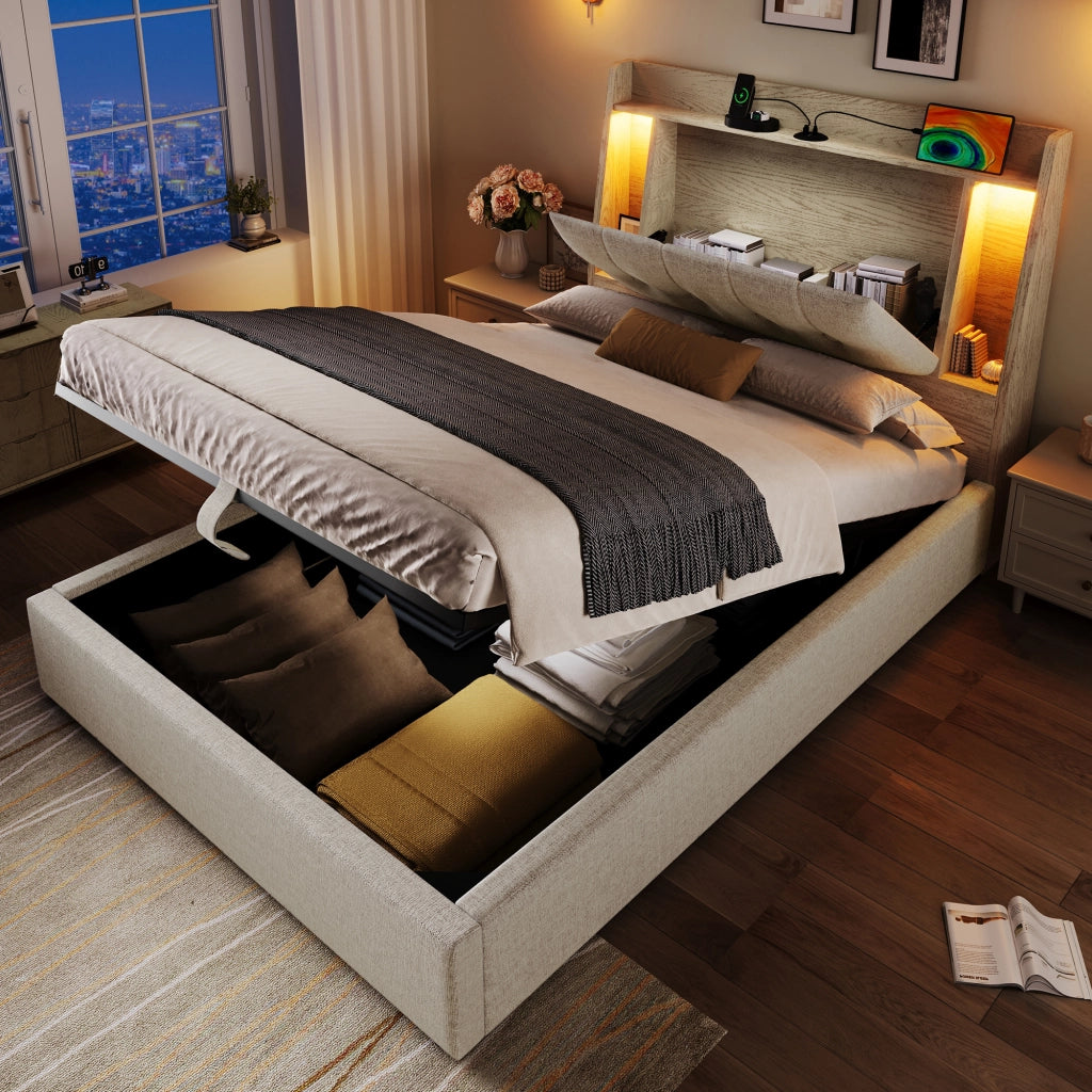 letto imbottito lino beige 90 x 200 cm