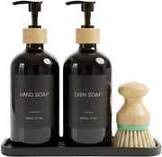 Dispensatore di sapone 600 ml - Dispensatore di sapone per cucina - Dispensatore per detersivo - Pompino in bambù - Panno di silicone per pulizia - Etichette impermeabili all'acqua - Supporto per detersivo