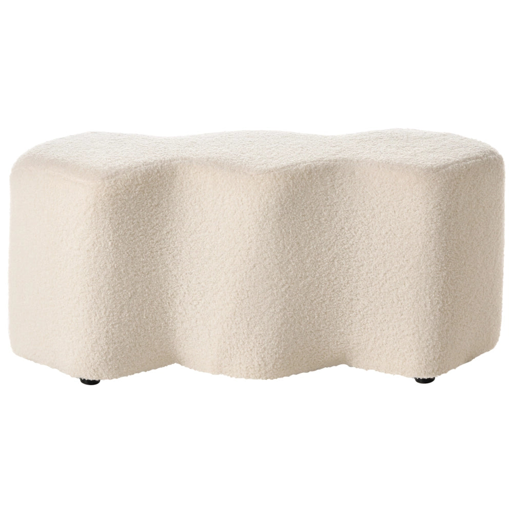 Pouf imbottito in tessuto per camera da letto e soggiorno 86 x 30 forma irregolare bouclè bianco sporco stile scandinavo