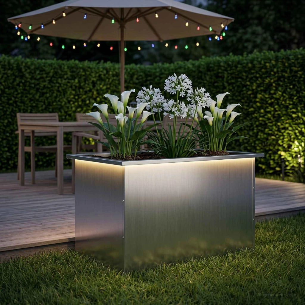 Fioriera da giardino con LED Argento 50 x 80 x 48 cm 8008220