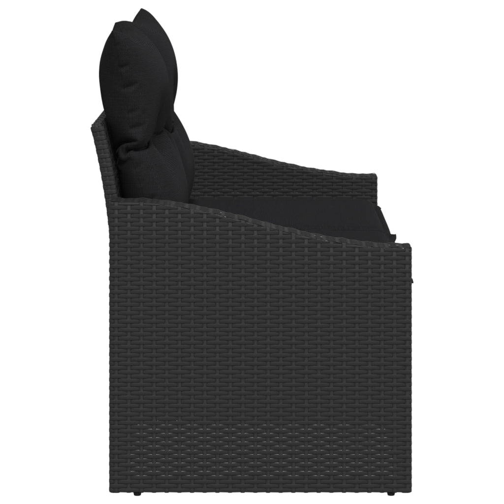 Divano da Giardino a 2 Posti con Cuscini Nero in Polyrattan