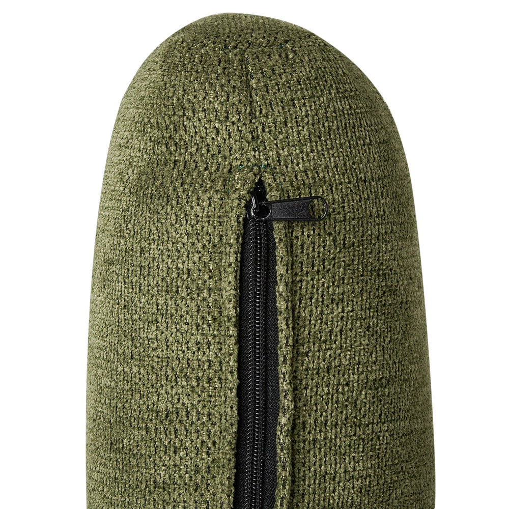 Chaise longue con cuscino verde scuro in tessuto bouclé lato destro stile retrò