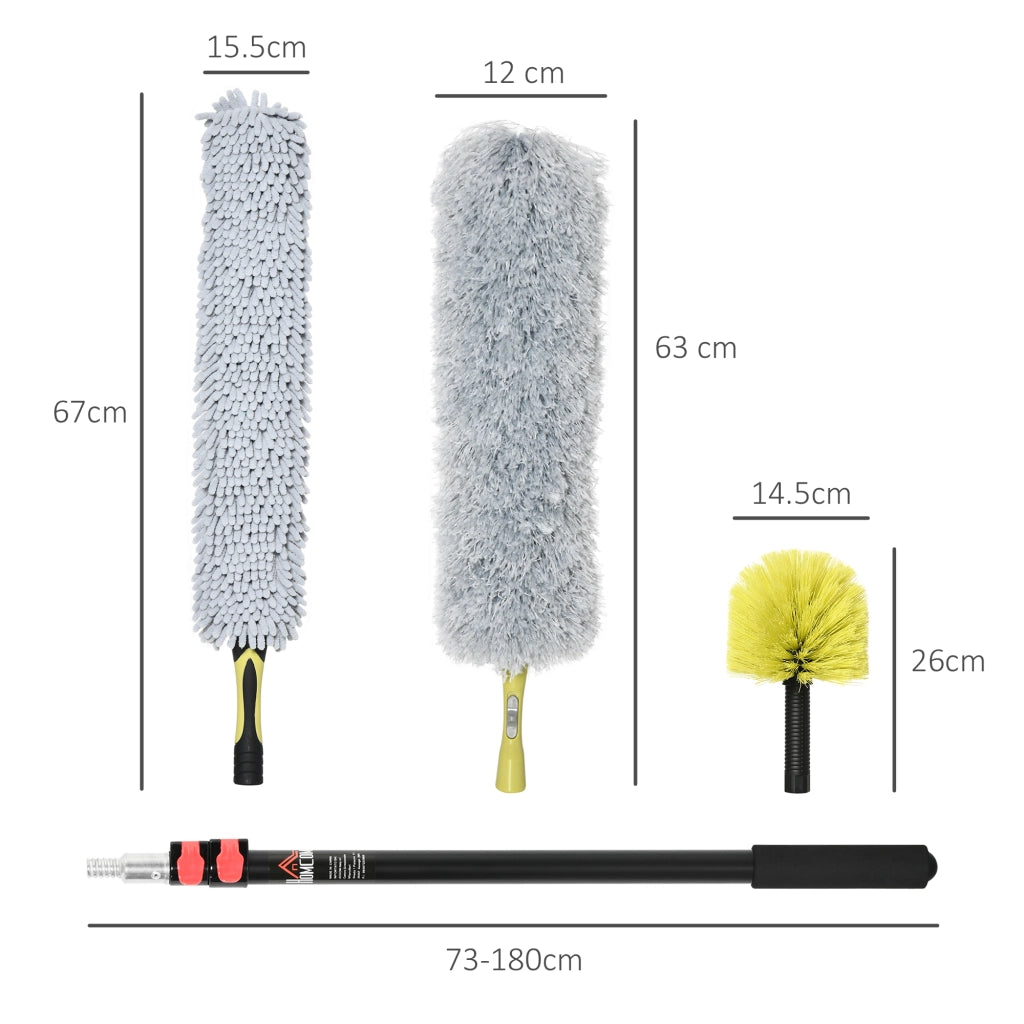 Kit per Pulizia della Casa con Asta di Prolunga,Spolverino per Ragnatele,Spolverino in Microfibra e Spolverino per Ventilatore a Soffitto,Giallo e Grigio