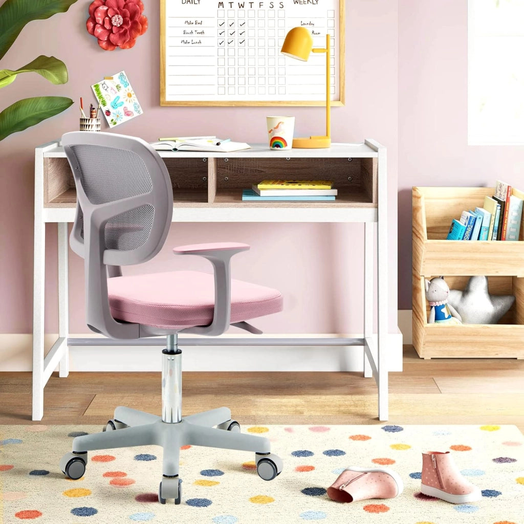 Sedia per Scrivania per Bambini, Sedia per Computer per Bambini con Altezza Regolabile, Ruote con Freni, Sedile Girevole a Rete, Sedia Ergonomica per Bambini 3-10 Anni (Rosa)
