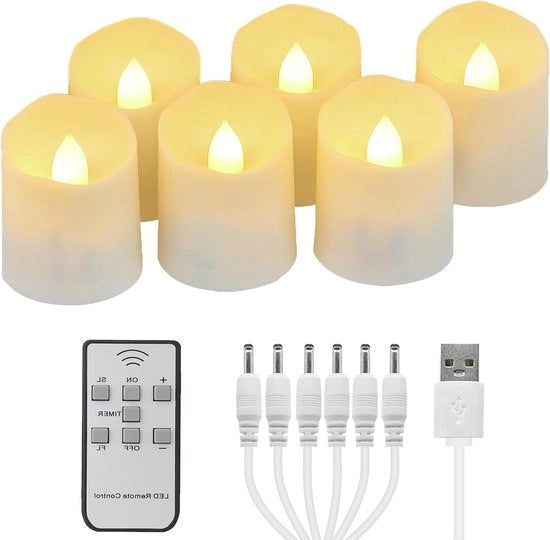 Lampade a led con fiamma oscillante - Lampade a led ricaricabili con timer a distanza - luce calda bianca regolabile elettriche a forma di candela - cavo USB - decorazione Natale Halloween - familiare diametro 4 x 45 cm
