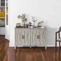 Mobiletto Multiuso stile Rustico con 4 Ripiani Portaoggetti Regolabili, in Legno, 120x37x75 cm, Grigio