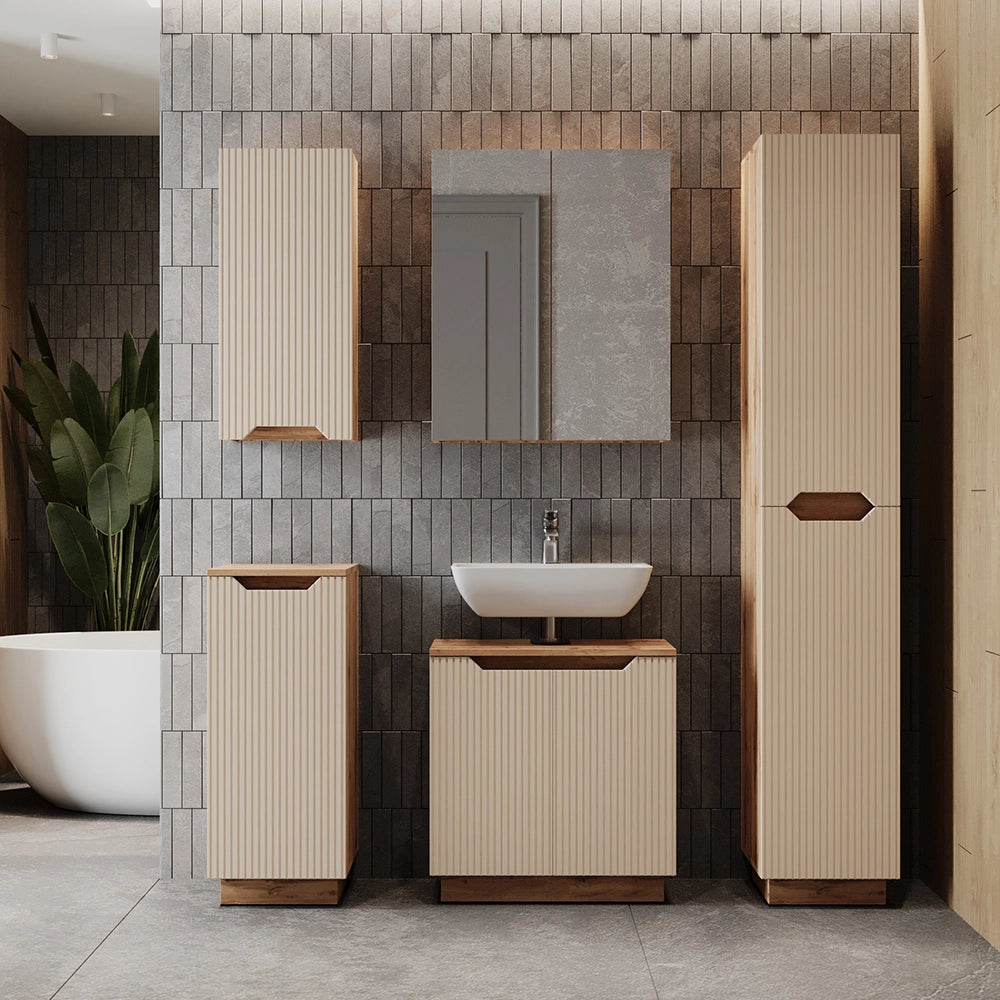 Vicco Mobile sottolavabo per bagno Rovere/cashmere a righe 59.8 x 62.1 cm con 2 porte