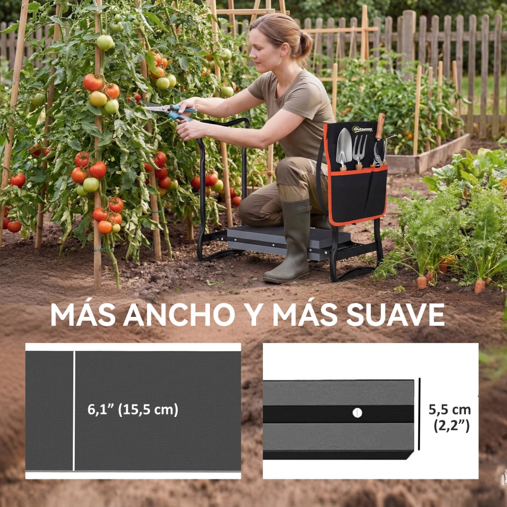 Sgabello da Giardino Pieghevole con Cuscino EVA e Borsa per Attrezzi ¨C Minimal ¨C Grigio