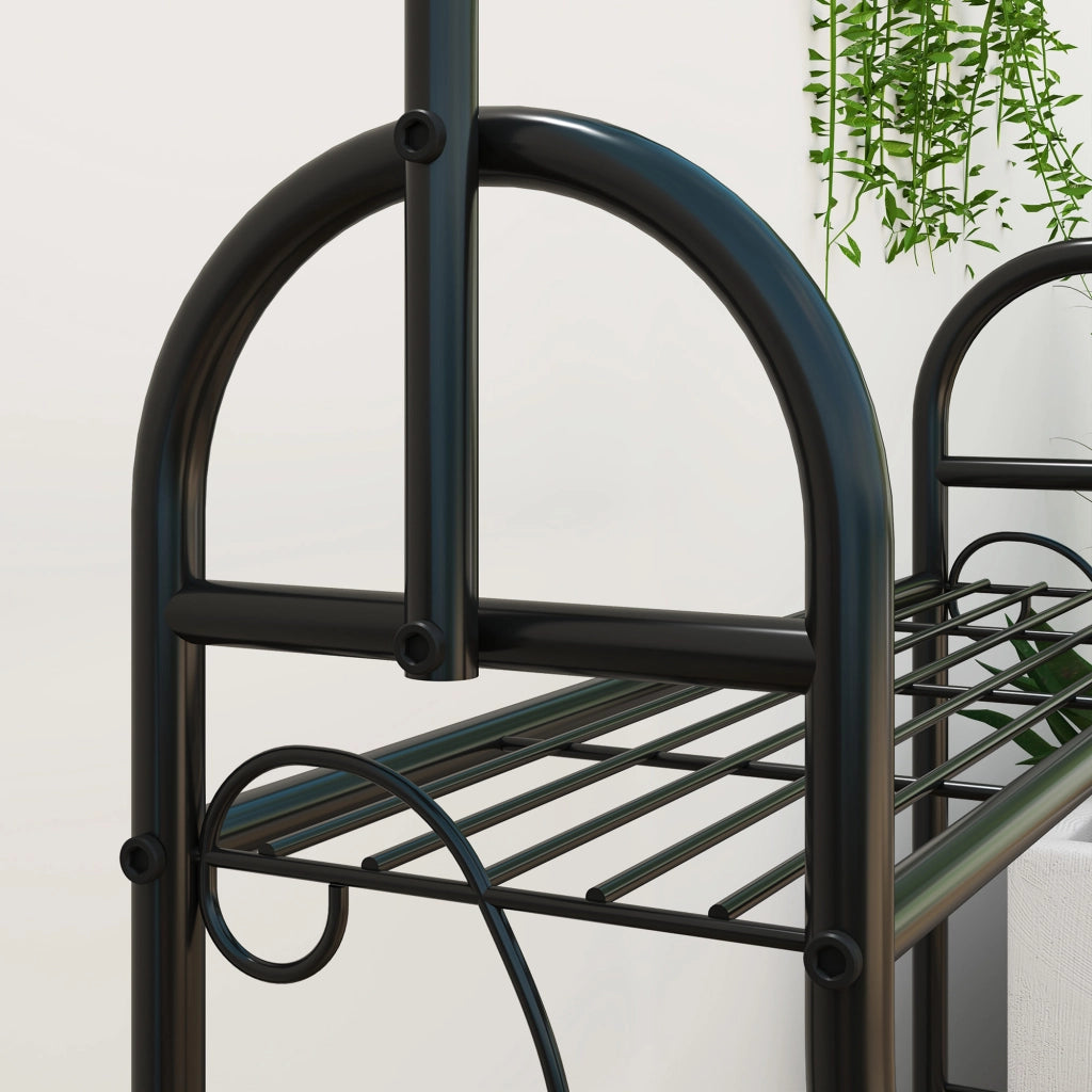 Portapiante a 3 livelli con barra appendiabiti e ganci, struttura in metallo verniciato a polvere, nero, 75 x 25 x 137 cm