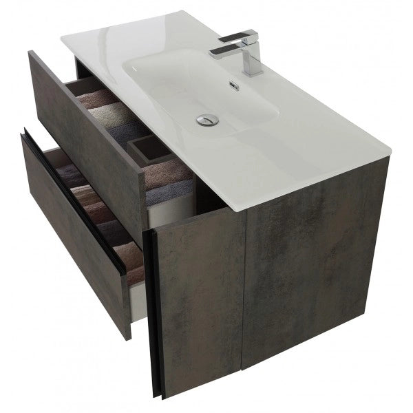 Composizione Bagno Sospeso Ossido Grigio Mobile Lavabo Specchio Oxid