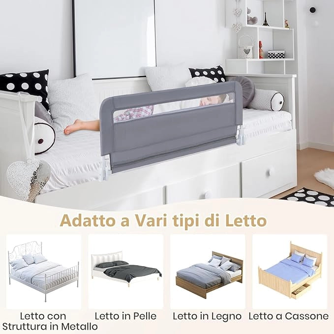 Sponda da Letto per Bambini 100/120 cm, Barriera Pieghevole per Letto, con Cintura di Sicurezza, Sponda di Sicurezza per Bambini, per Letti Singoli, Doppi, 100/120 x 41 x 42 cm (100 cm,Grigio)