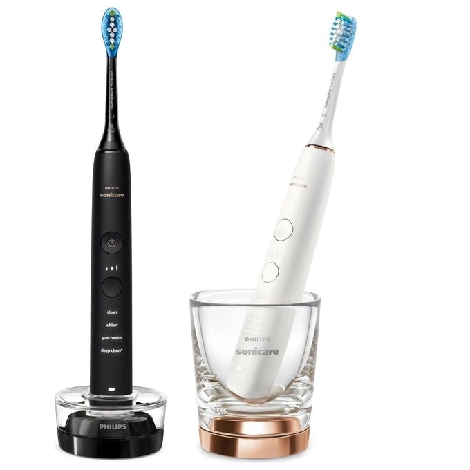 Philips DiamondClean 9000 Sonicare Spazzolini Elettrici Sonici con App, confezione da 1 Spazzolino Bianco e 1 Spazzolino Nero HX9914/57