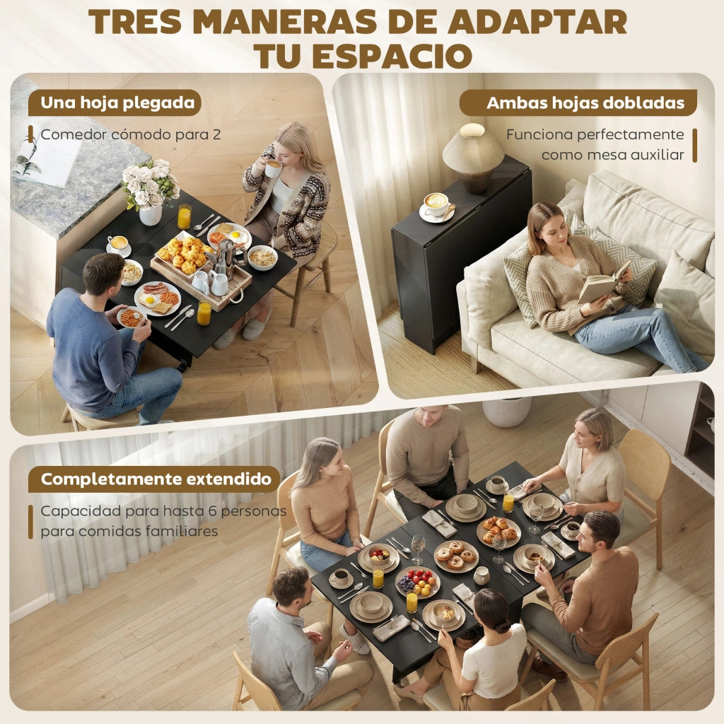 Tavolo da cucina pieghevole con ruote e ripiani ¨C zephmum ¨C 75x140x74 cm nero