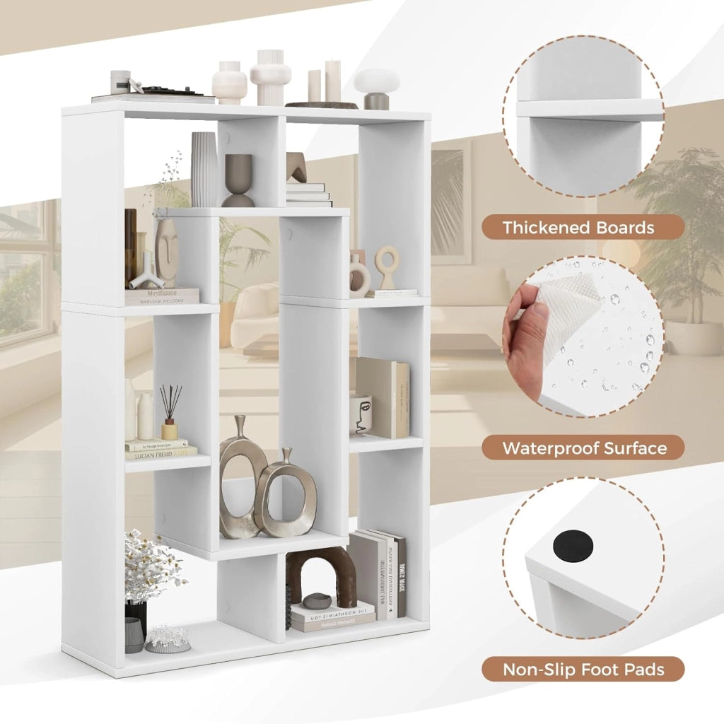 Scaffale per libreria, divisorio in legno, con 7 scomparti, 60 x 20 x 90 cm, per soggiorno, studio e camera da letto (bianco)