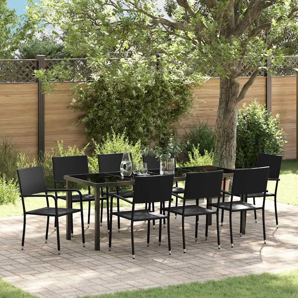 Set da Pranzo per Giardino con cuscino 9 pcs Nero polyrattan 3380042