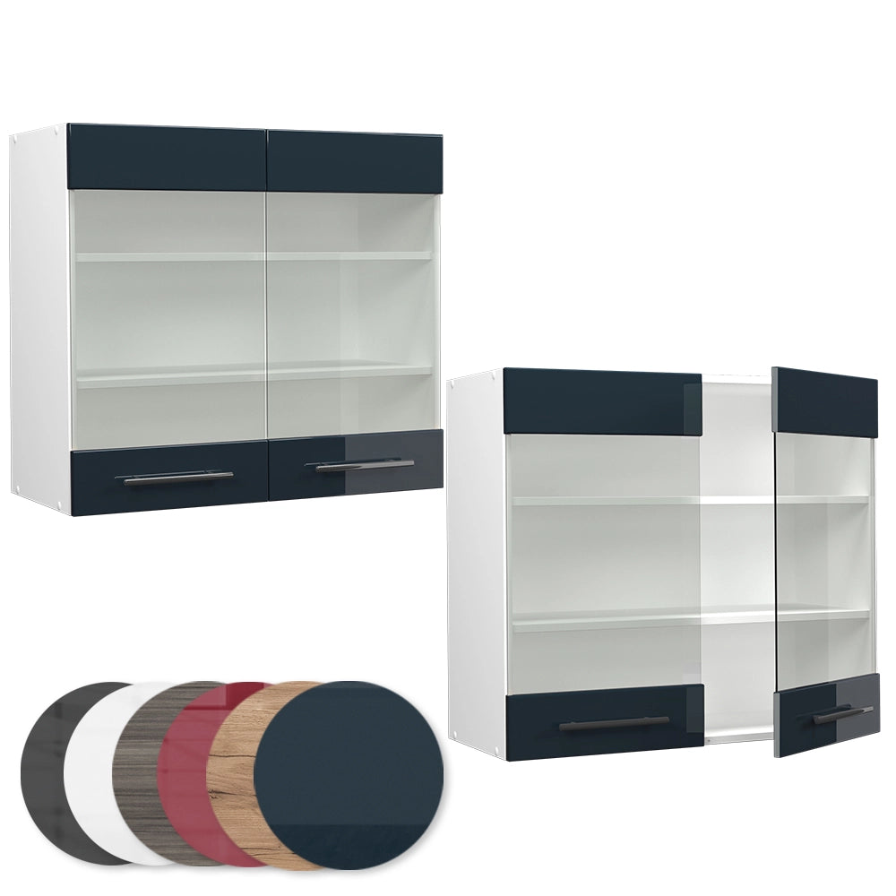 Vicco Mobile da cucina in vetro Blu scuro lucido 80 cm