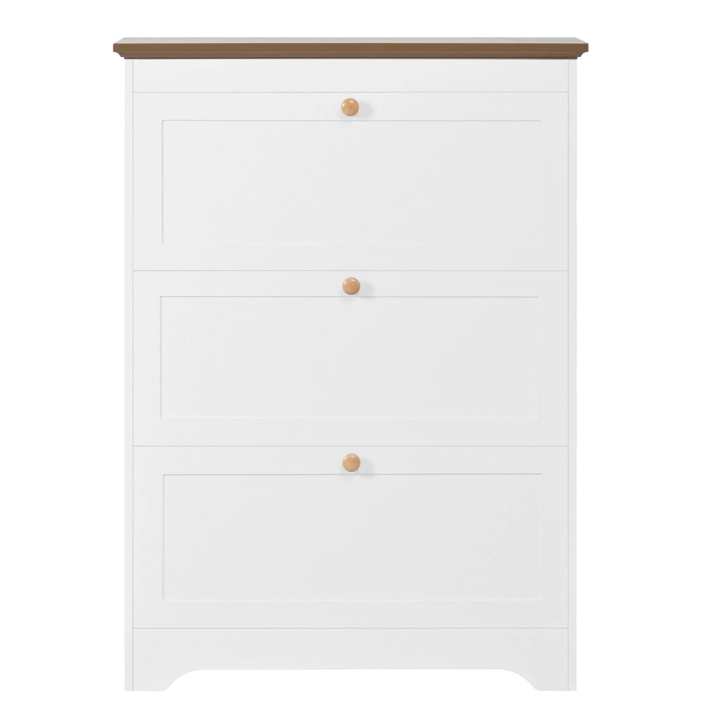 Scarpiera a 3 ante a ribalta in MDF; 87 x 26 x 120 cm; bianca