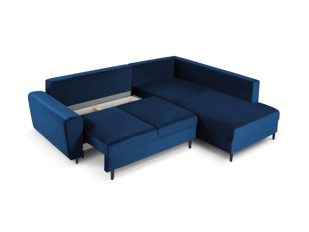 Cosmopolitan Design - Divano convertibile angolare destro con contenitore "Kyoto" 5 posti in velluto blu reale 