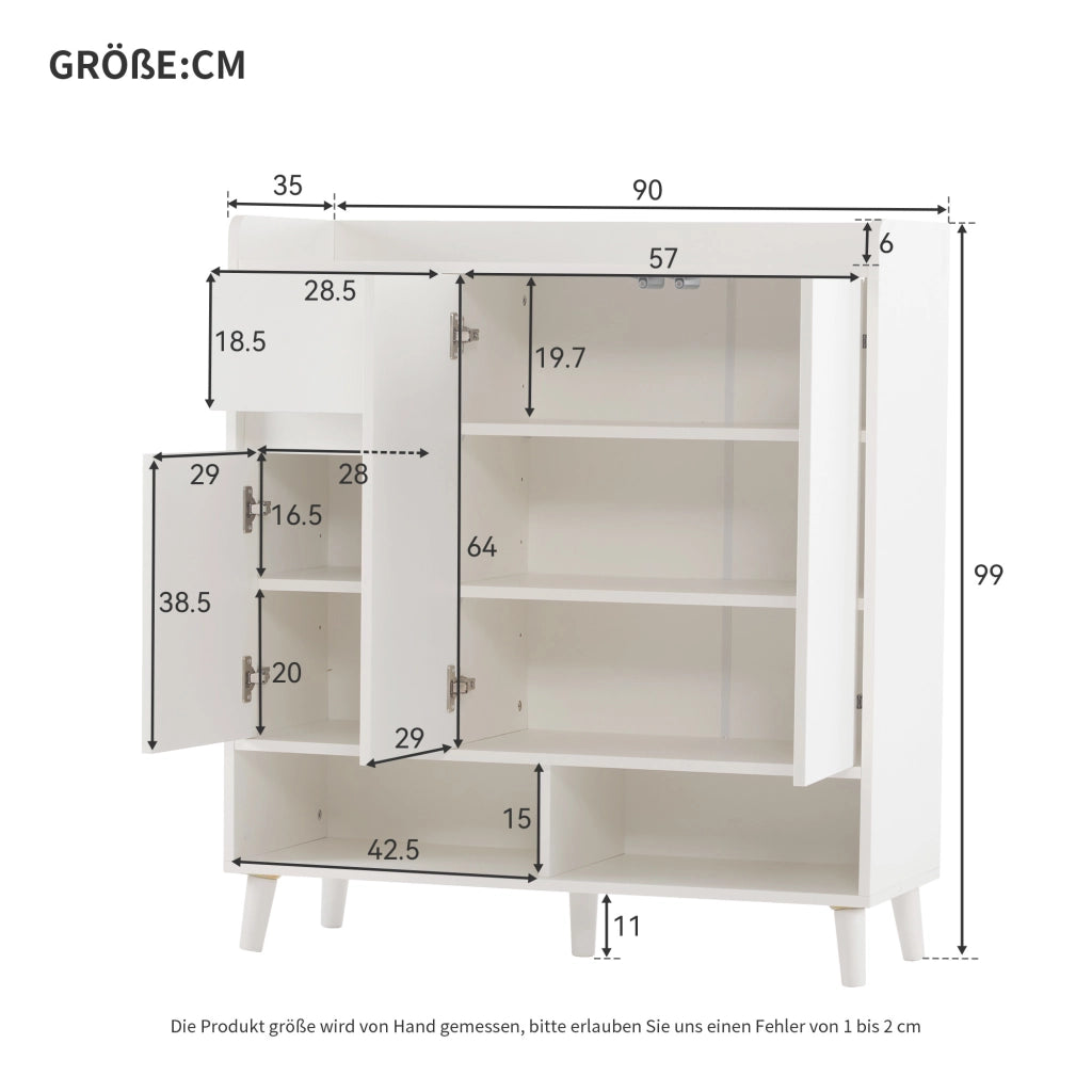 Mobile contenitore con ripiani regolabili e vani aperti, per ingresso, in truciolare, bianco, 90 × 35 × 99 cm