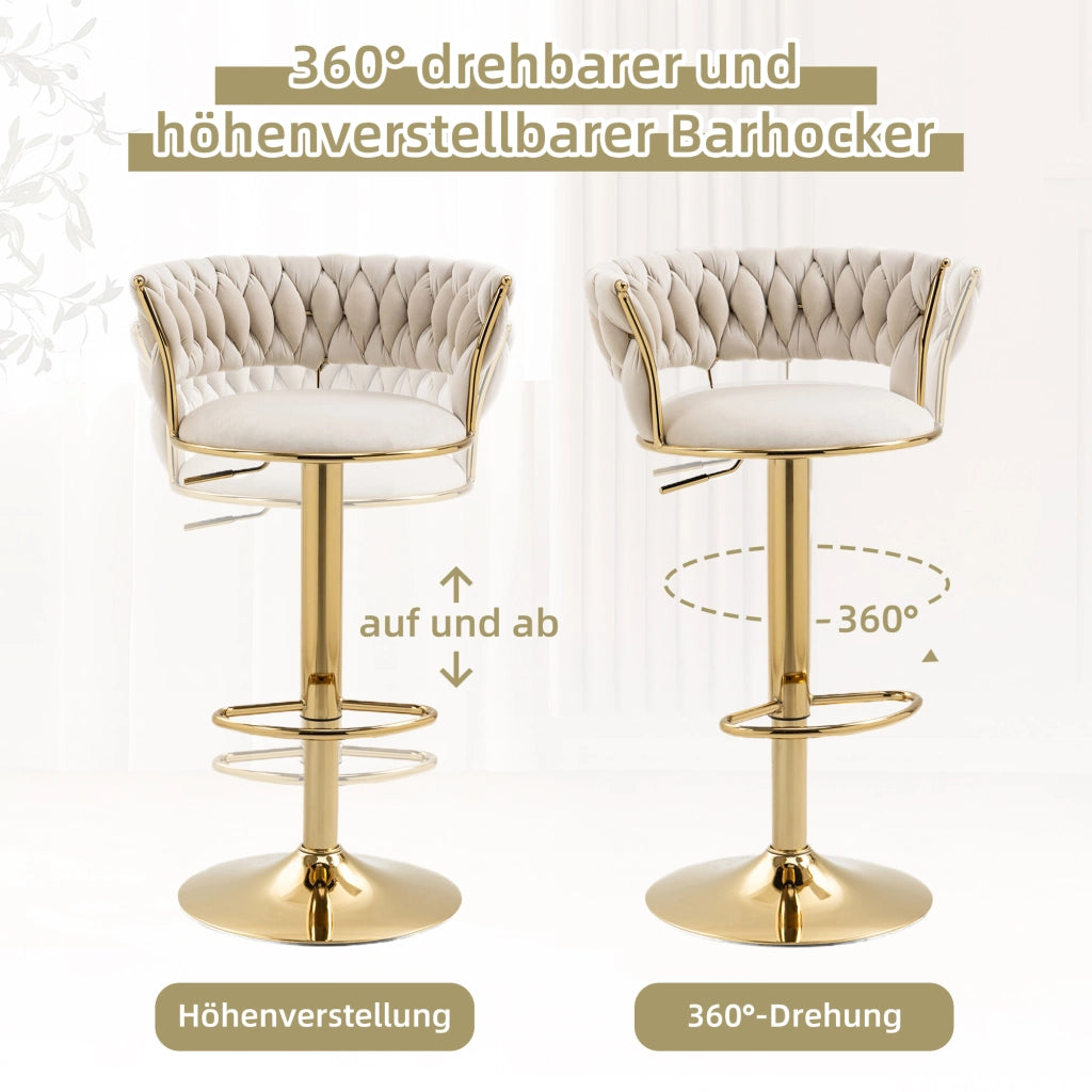 SGABELLO BAR Girevole 360° Regolabile in altezza Velluto Avorio Set da 2 pezzi