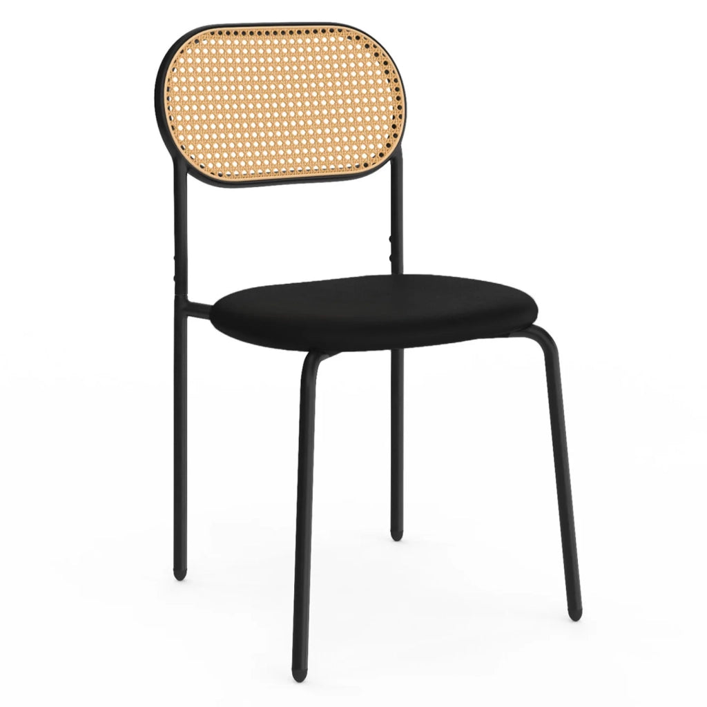 IDMarket - Set di 4 sedie da pranzo vintage CLOTILDE in metallo nero con schienale in canna