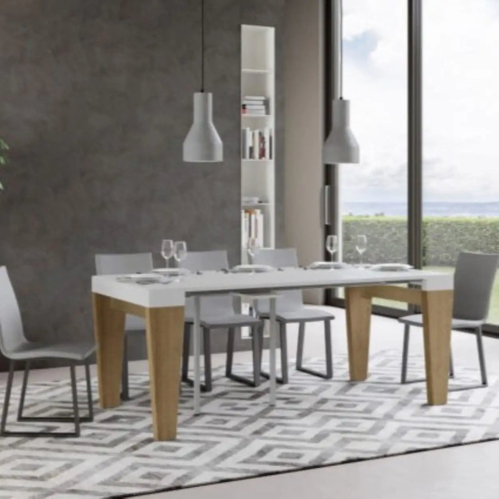 Consolle allungabile 90x40/196 cm Spimbo Mix Small piano bianco frassino - struttura quercia natura