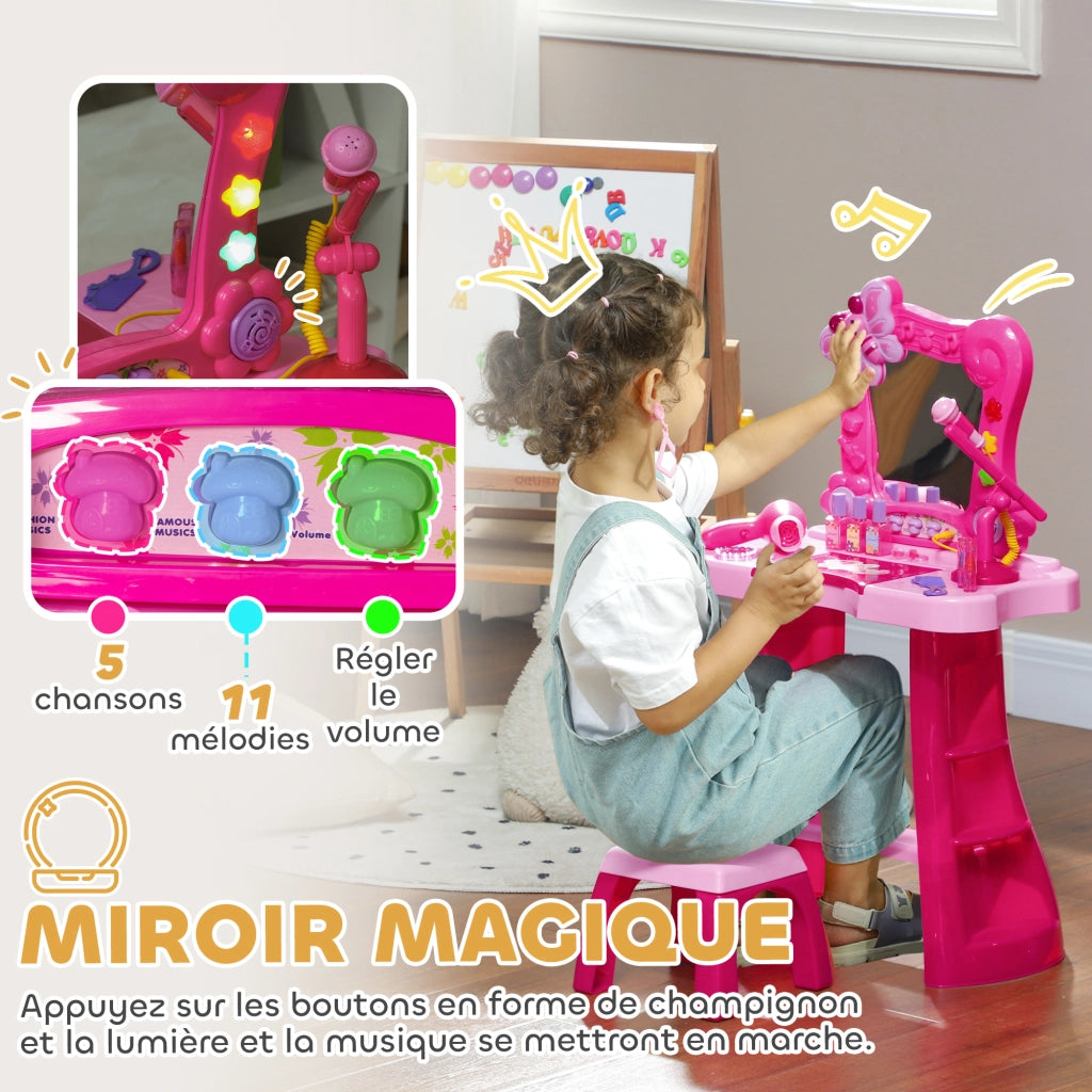 Cameretta bambina con toeletta, specchio, luci, musica, microfono, phon e ripiani ¨C zephmum ¨C rosa