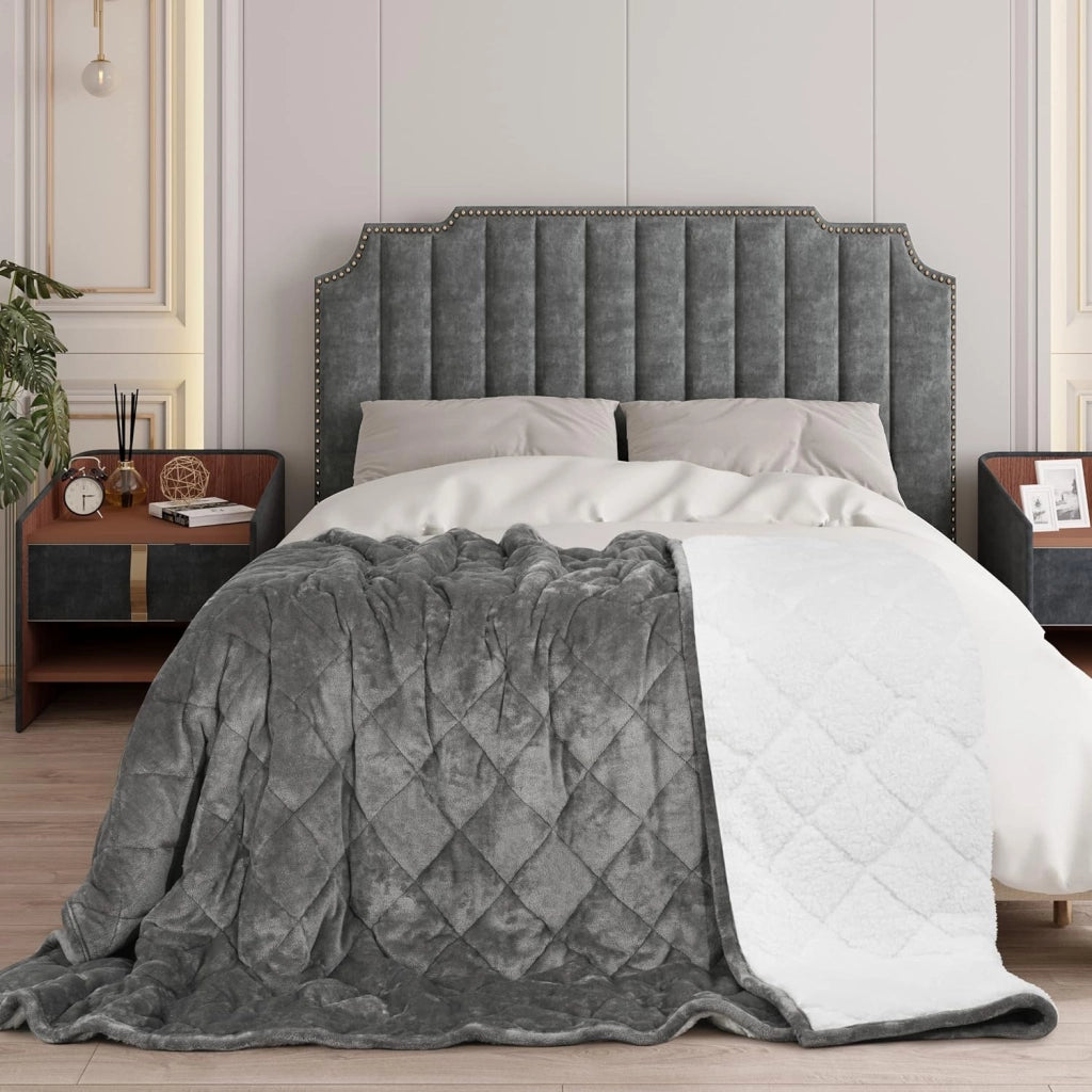 Coperta Ponderata per Adulti, Coperta Appesantita Double Face in Flanella e Lana d'Agnello, 7 kg 135x200 cm, Grigio